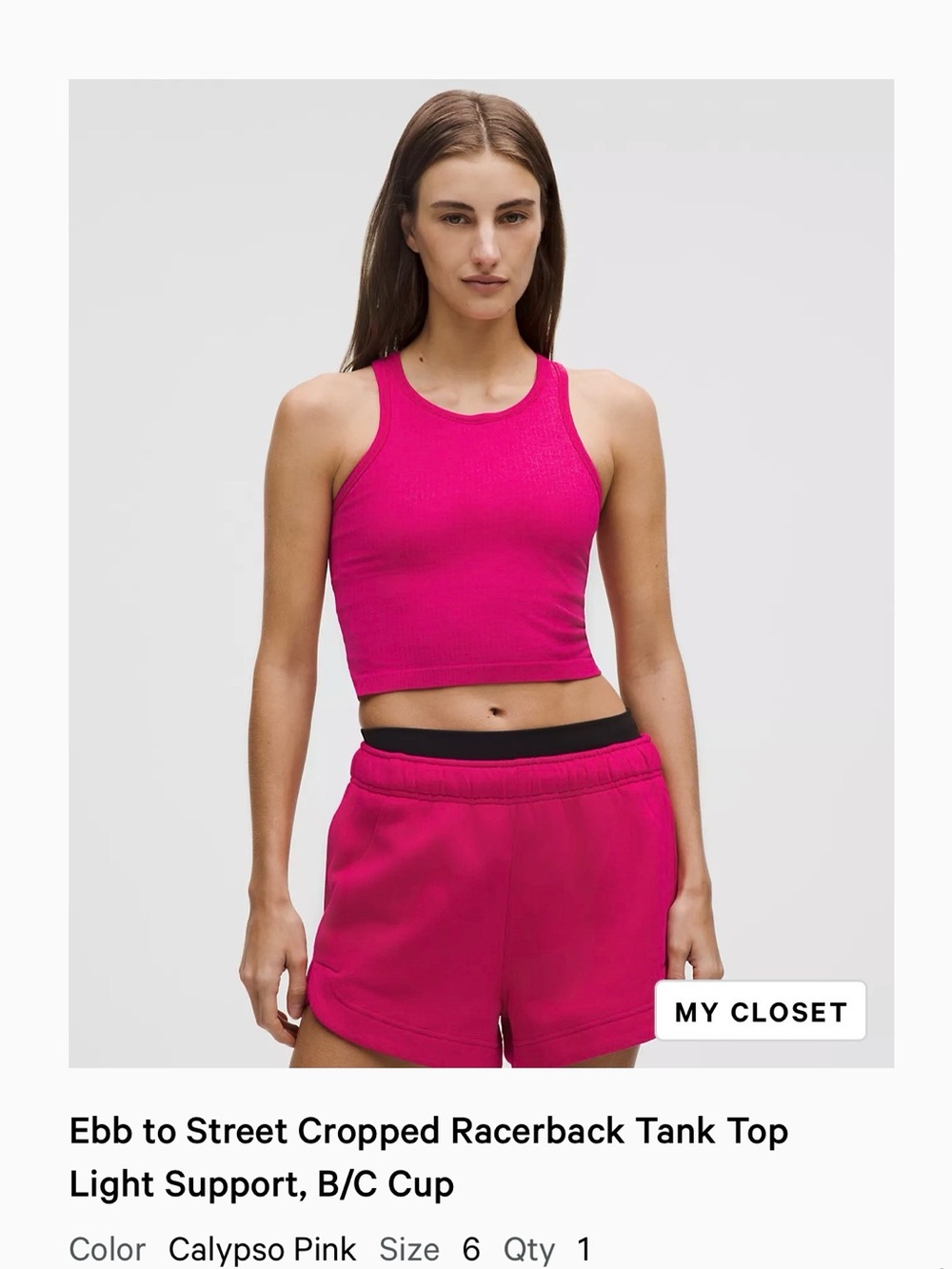 NWOT Lululemon Cropped Ebb to Street Tank — Calypso Pink - 6